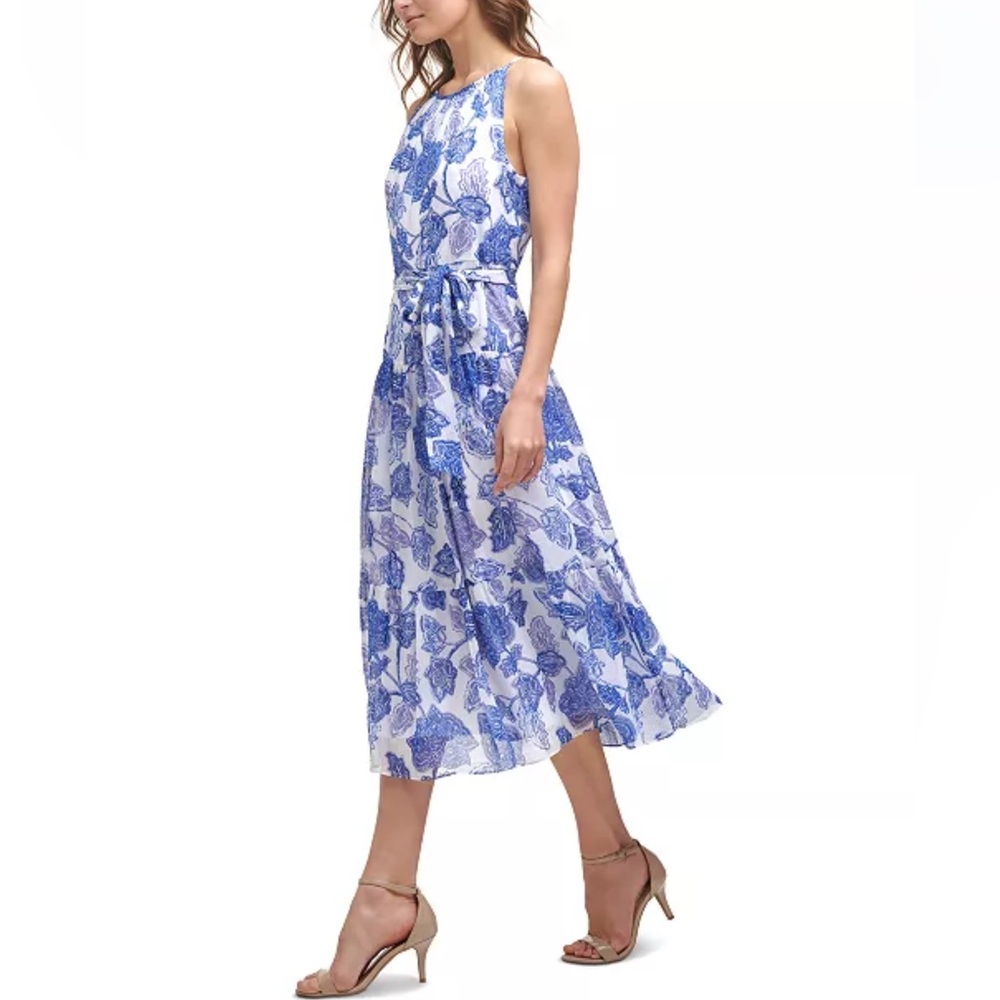Stunning Jessica Howard Blue and White Floral Flowimg Maxi Midi Dress Size 10